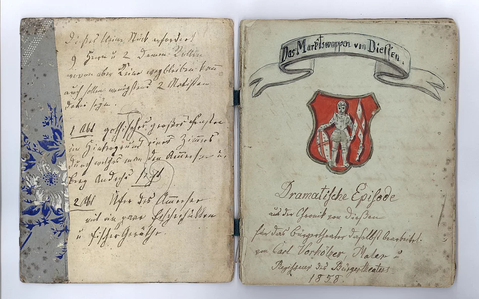 "Das Marktswappen von Diessen" Handschriftliches Textbuch aus dem Jahr 1858