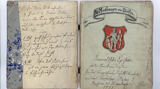 "Das Marktswappen von Diessen" Handschriftliches Textbuch aus dem Jahr 1858